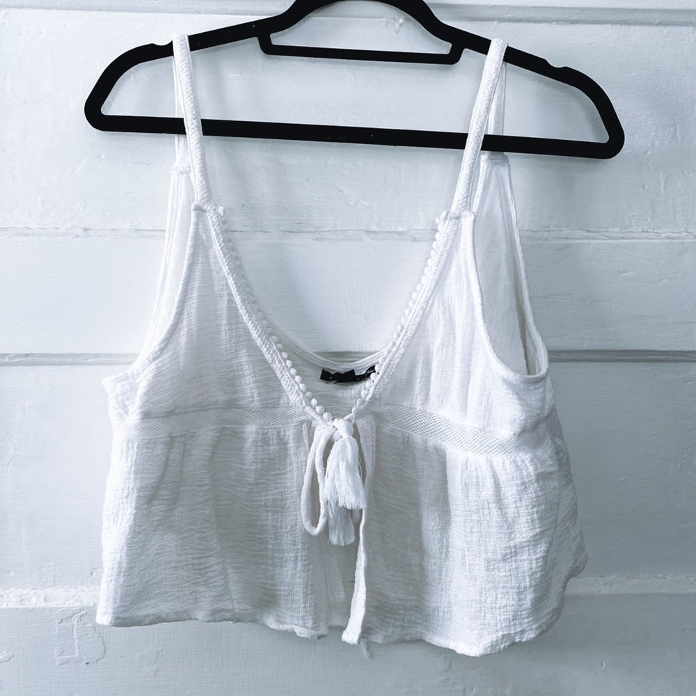 White Linen Tie Crop Top